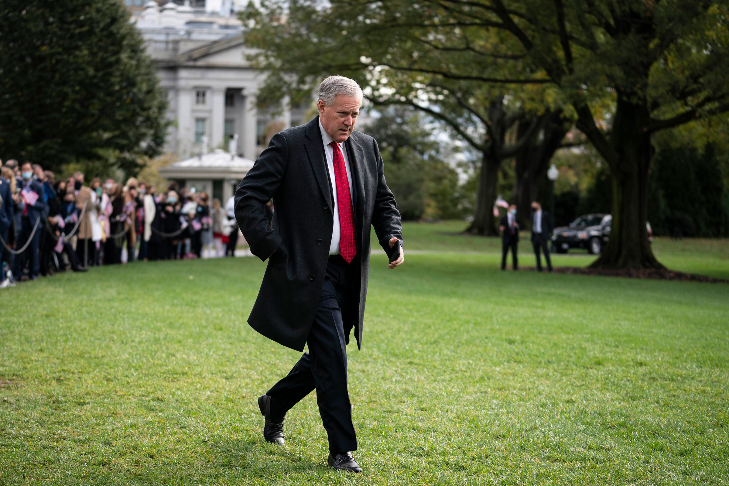 White House Chief of Staff Mark Meadows walks along the South Lawn before President Donald Trump departs from the White House on October 30, 2020 in Washington, DC.